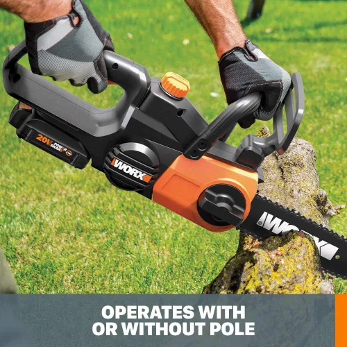 Vista 2 de Worx WG323 20V Power Share Sierra de poste/cadena inalámbrica de 10" con tensión automática (batería y cargador incluidos) Alcance extra de 12