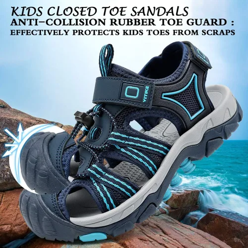 Vista 5 de JMFCHI FASHION Sandalias deportivas para niños, sandalias para exteriores, senderismo, atléticas, puntera cerrada, sandalias de playa para niñas