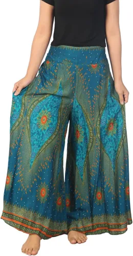 Vista 10 de Lannaclothesdesign Boho Palazzo Pants Women Pavo real colorido negro