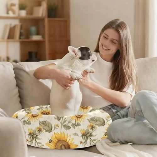 Vista 8 de Pet Dog Beds Relieve Stress Fluffy Dog Pillow Bed for Small Size Pets Sleeping XS Aesthetic Sunflower Neutral