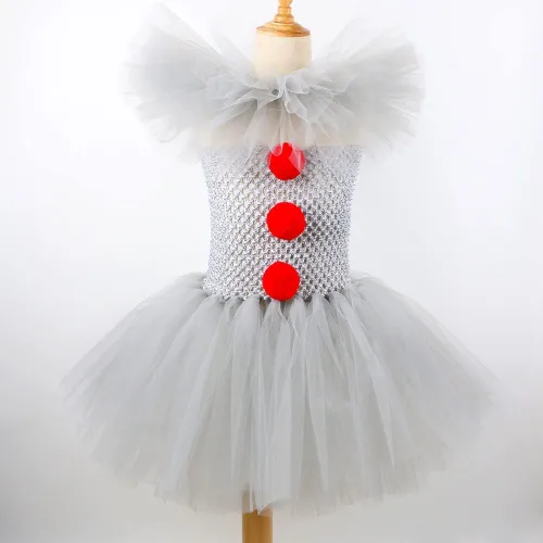Vista 5 de Vestido tutú de payaso para niñas, disfraz de Halloween lindo payaso cosplay para niños