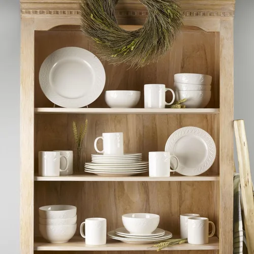 Vista 5 de Pfaltzgraff Sylvia - Juego de vajilla de 32 piezas en color blanco, servicio para 8, platos, cuencos y tazas de gres resistente, aptos