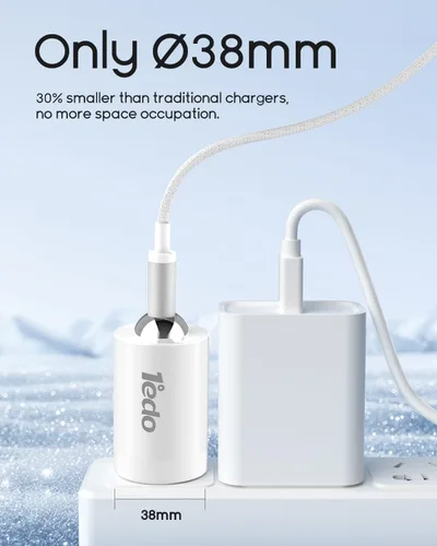 Vista 7 de Cargador de pared GaN de 20W, enchufe plegable de carga rápida para tableta y teléfonos Blanco