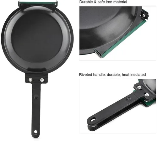 Vista 3 de Sartén para hornear, sartén plegable de acero de doble cara, sartén antiadherente para panqueques para estufa de gas, cocina de inducción