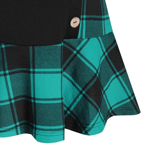 Vista 4 de Sudadera de moda para mujer, vestido con vuelo, asimétrico, cuello redondo, retazos, a cuadros, con capucha