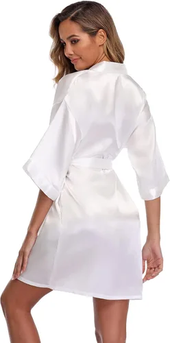 Vista 5 de Bata estilo kimono corto, albornoz, batas de novia sedosas, bata de baño