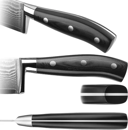 Vista 5 de Klaus Meyer Argos Damasco - Cuchillo Nakiri de acero de 7 pulgadas con funda de madera