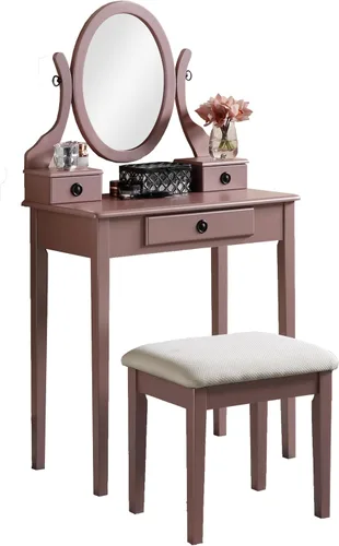 Vista 8 de Roundhill Furniture - Juego de tocador de madera Moniys Mesa de maquillaje y taburete Azul