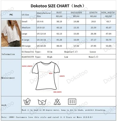 Vista 4 de Dokotoo Camisas de verano de encaje con cuello en V para mujer, blusas casuales de gasa