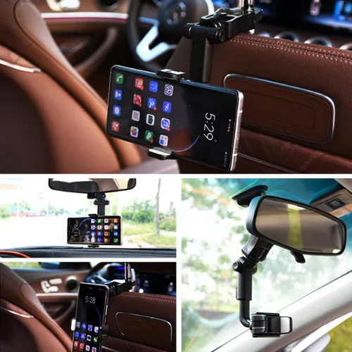 Vista 7 de BESULEN Soporte para teléfono para espejo retrovisor de automóvil, soporte de teléfono giratorio de 360°, soporte de teléfono ajustable Negro /Gris