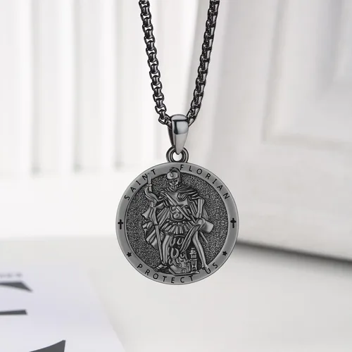 Vista 2 de Collar con colgante de plata de ley 925 con medalla de San Patrón, joyería religiosa para hombres y mujeres, con cadena de acero inoxidable 316L