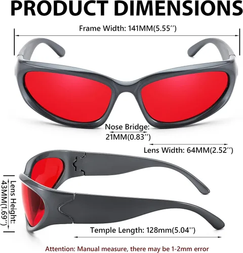 Vista 4 de FEISEDY Gafas de sol futuristas envolventes ovaladas y frescas Y2K con marco grueso, vintage de los años 90 para hombres y mujeres, B2951