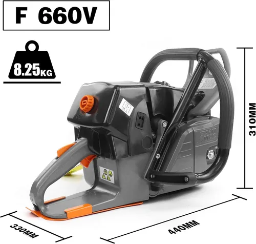 Vista 6 de Motor de motosierra a gas F660V 92cc versión de gama alta, 5.2KW 7HP con bujía NGK, carburador Walbr, apto para barra de 25/28/36/42 pulgadas, apto