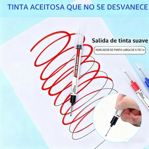 Vista 3 de Rotuladores permanentes de punta larga con agujeros profundos, 5 unidades, de secado rápido, impermeables, de punta larga, herramienta de marcado