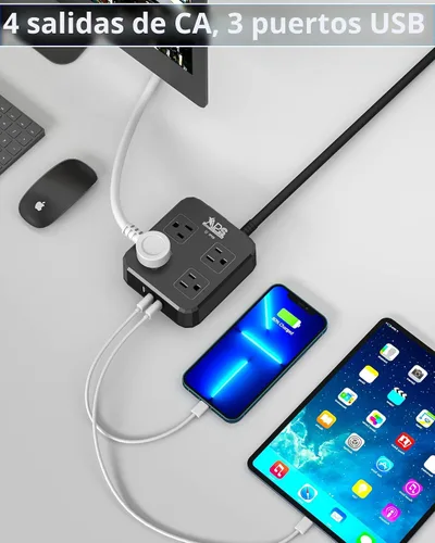 Vista 2 de Regleta de alimentación para exteriores resistente a la intemperie, impermeable, con 4 salidas anchas y 3 puertos USB, cable de extensión de 6 pies