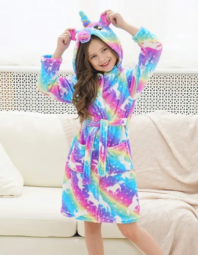 Vista 2 de Doctor Unicorn Bata de baño con capucha de unicornio suave para niñas Blanco