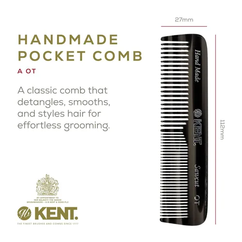 Vista 2 de Kent OT - Peine de Cabello de Bolsillo de Grafito Negro Hecho a Mano, Peine de Dientes Finos y Anchos para Hombres, Mujeres y Niños - Peine