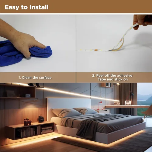 Vista 5 de Tira de luces LED, tira de luz LED de 16.4 pies con adaptador ETL de 12 V CC, 4000 K, luz blanca neutra con revestimiento de poliuretano, luces LED