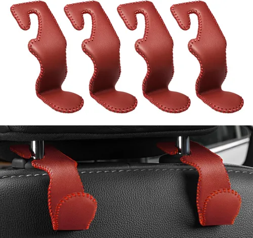 Vista 8 de Paquete de 4 ganchos superiores de cuero para reposacabezas de asiento de automóvil con capacidad de carga de 44 libras, colgadores organizador