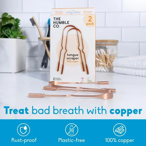 Vista 3 de The Humble Co - Raspador de lengua para adultos y niños, paquete de 2, limpiador de lengua 100% cobre que ayuda a eliminar el mal aliento