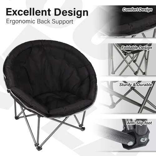 Vista 8 de Silla de Camping Plegable XXL de Tamaño Grande, Sillas de Campamento Redondas Super Cómodas y Acolchadas, Sillas de Césped Resistente