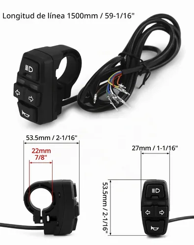 Vista 3 de QWORK® Interruptor de control de manillar de motocicleta 3 en 1 - Luz delantera, señal de giro, bocina Montaje en manillar de 22mm 7/8 pulgadas