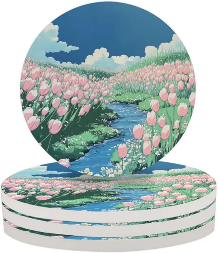 Vista 12 de Ceramic Coaster Set of 4, Absorbent Drink Coasters with Cork Backing, Blue and Purple Marble Cup Coasters for Kitchen Living Room Table Decor