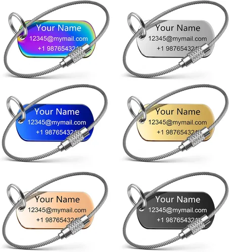 Vista 8 de Etiquetas de equipaje personalizadas para maletas y mochilas, etiquetas de nombre personalizadas de metal de acero inoxidable para niños, mujeres