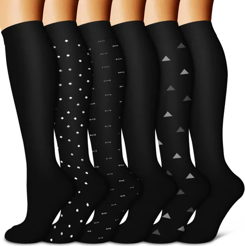 Vista 42 de Copper Compression Socks for Women & Men (6 pairs) - Best Support for Nurses, Running, Hiking, Recovery 01 Rayas Negras