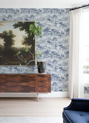Vista 2 de Scott Living Nara Indigo Toile - Papel pintado, azul (2975-87545)