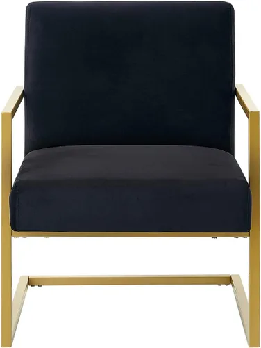 Vista 4 de 24KF Cómoda silla de acento de moda, cojín de terciopelo y soporte dorado de metal con brazo cuadrado, color negro