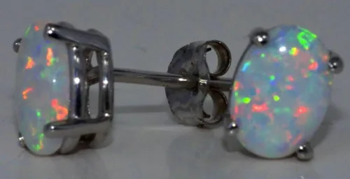Vista 3 de Imitación Opal Oval Stud arete y Colgante de plata de ley 925rodio Acabado