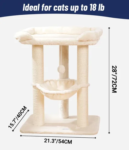 Vista 3 de Happi N Pets Torre de Árbol para Gatos Grande de 28 pulgadas para Gatos de Interior, Poste Rascador para Gatos con Cama Grande para Gatos Grandes