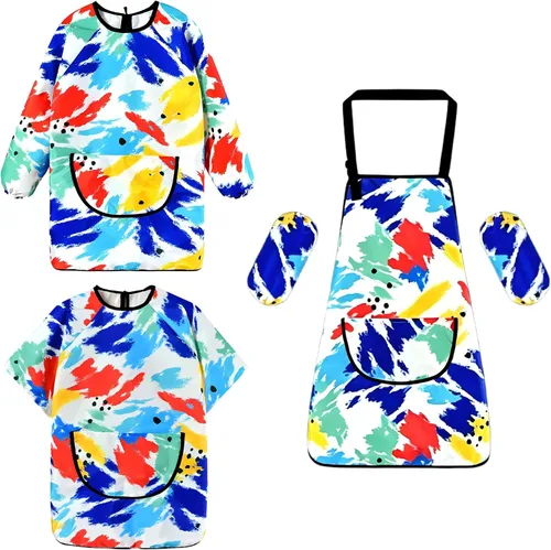 Vista 12 de Huahui Delantal de pintura infantil impermeable para niños Manga corta.