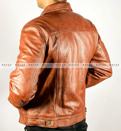 Vista 7 de Chaqueta de cuero auténtico para hombre de piel de cordero para hombre, chaqueta de cuero para motocicleta de carreras, estilo collar