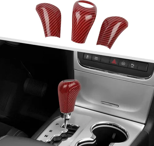 Vista 9 de Jimen Compatible con Jeep Grand Cherokee 2011-2013, 3 piezas de cubierta de perilla de palanca de cambios accesorios interiores (fibra de carbono)