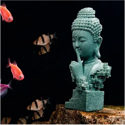 Vista 11 de livelyfish Estatua de Buda meditante, pecera, estatuas de Buda zen, figuras de pensador de piedra arenisca para acuario, jardín, decoración