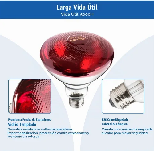 Vista 5 de Bombillas de calor de 250 W, 1 paquete de lámpara de calor infrarroja para pollos con enchufe E26 y 5000 horas de vida útil bombilla de calor