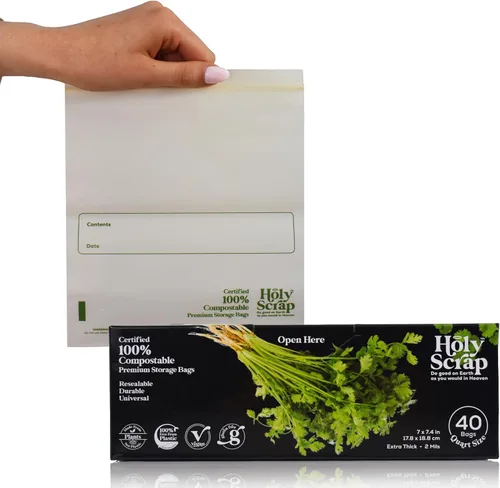 Vista 13 de Bolsas de almacenamiento de alimentos 100% compostables, tamaño de 1 galón, paquete de 25 unidades, bolsas resellables con cierre extra resistentes