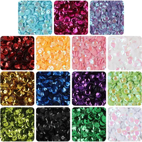 Vista 8 de CCINEE 9460 lentejuelas a granel, lentejuelas sueltas de colores mezclados para manualidades de bordado, lentejuelas arcoíris de 0.236 pulgadas