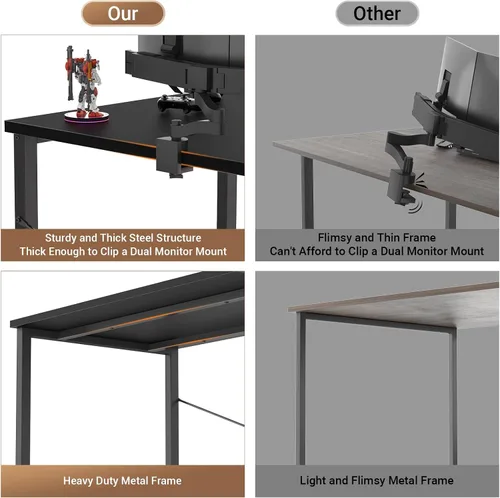 Vista 7 de Armocity Escritorio para computadora con luces LED, escritorio de juegos con toma de corriente y USB, mesa reversible para laptop 40 con soporte