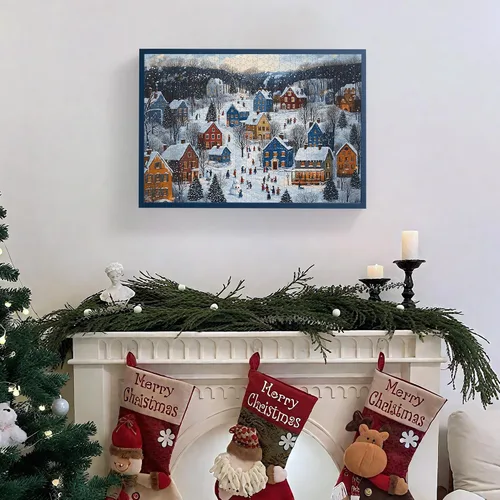 Vista 7 de Rompecabezas de Navidad de 1000 piezas para adultos, rompecabezas de pueblo de nieve, rompecabezas para celebrar Navidad, regalo para familiares