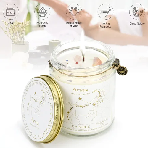 Vista 2 de Regalos de Aries para mujeres, Velas del signo zodiacal Aries, Velas de cristal regalo de astrología, Velas perfumadas regalos para mujeres Mamá