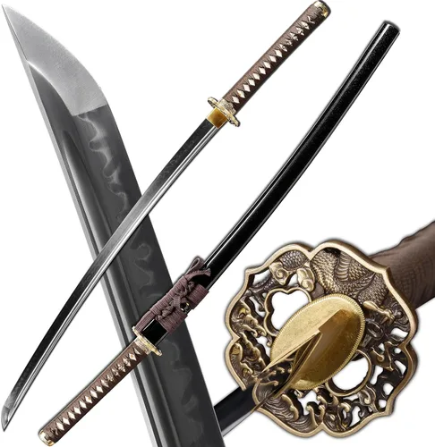 Vista 12 de Espada Katana Samurai, templada en arcilla, acero T10, Hamon real, espada completa Full Tang, hecha a mano, samurái, extremadamente afilada