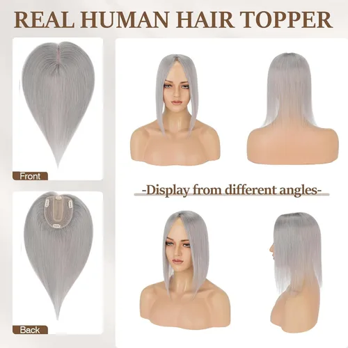 Vista 16 de Rich Choices Pelucas con topper de cabello para mujeres, cabello humano real 100% Remy, sin flequillo, para mujeres con adelgazamiento en la parte