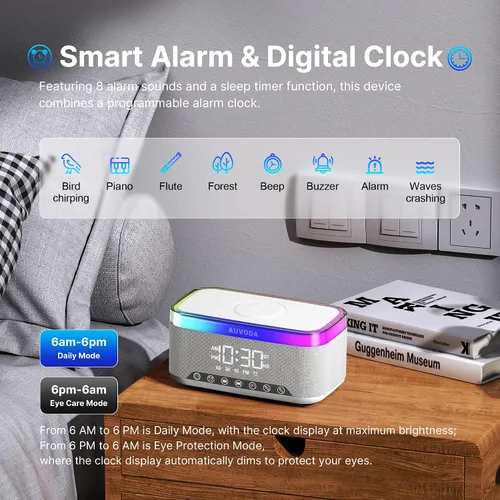 Vista 6 de Altavoz Bluetooth S300, altavoz portátil inalámbrico con carga inalámbrica de 15 W, luz nocturna de 13 colores, alarma, estéreo de 16 W, TWS, BT5.3