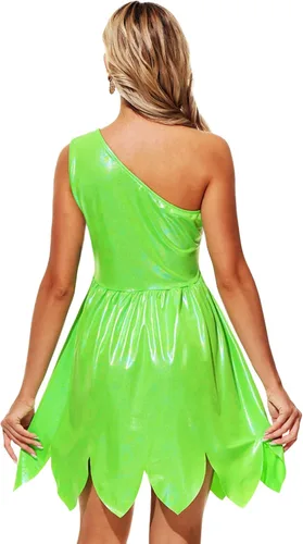 Vista 7 de AOBUTE Disfraz de Halloween de Peter Pan para mujer, disfraz brillante de Campana Tinker, disfraz para adultos y familia Cosplay