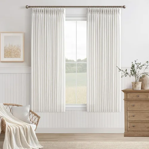 Vista 79 de TWODRAPES Cortinas de Lino Plisadas con Pinza Beige Blancas de 54 Pulgadas de Largo 2 Paneles para Comedor Cocina Dormitorio Plisadas Semi