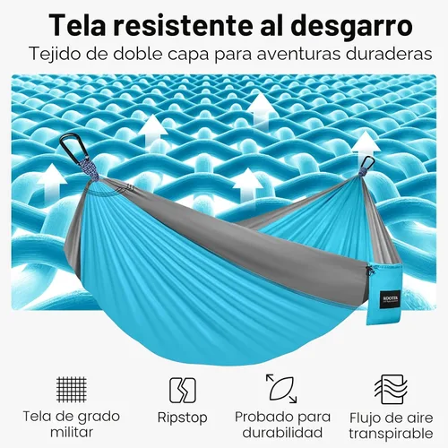 Vista 3 de Kootek Hamaca de campamento con capacidad de 400 libras, hamacas portátiles con correas para árboles y bolsa de transporte adjunta, equipo esencial