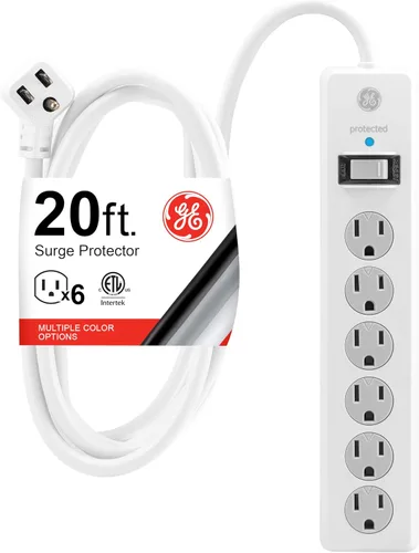 Vista 8 de GE - Protector de sobretensión de 6 tomas, extensión de 6 pies, multicontactos, 800 julios, enchufe plano, tapas de seguridad de cierre por torsión